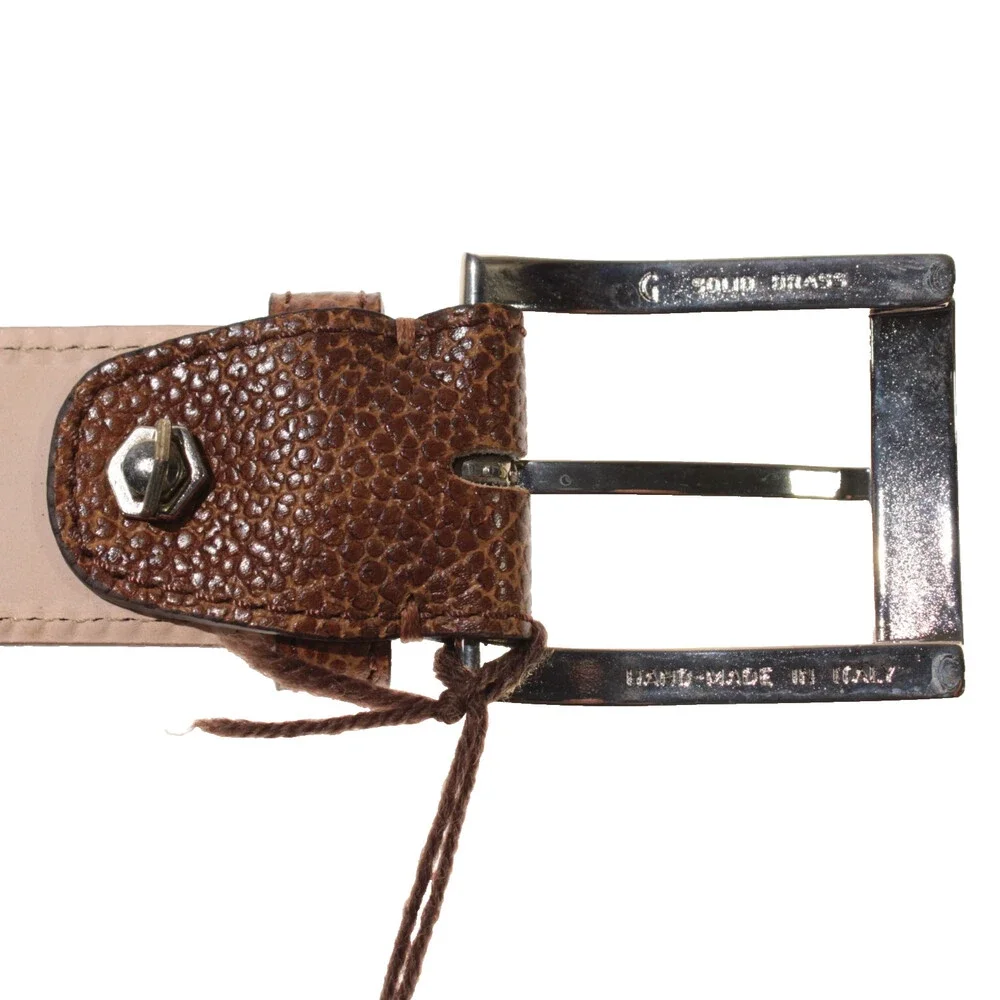 Di Bianco NWT Cut to Size Dress Belt In Solid Brown Pebbled Leather One Size